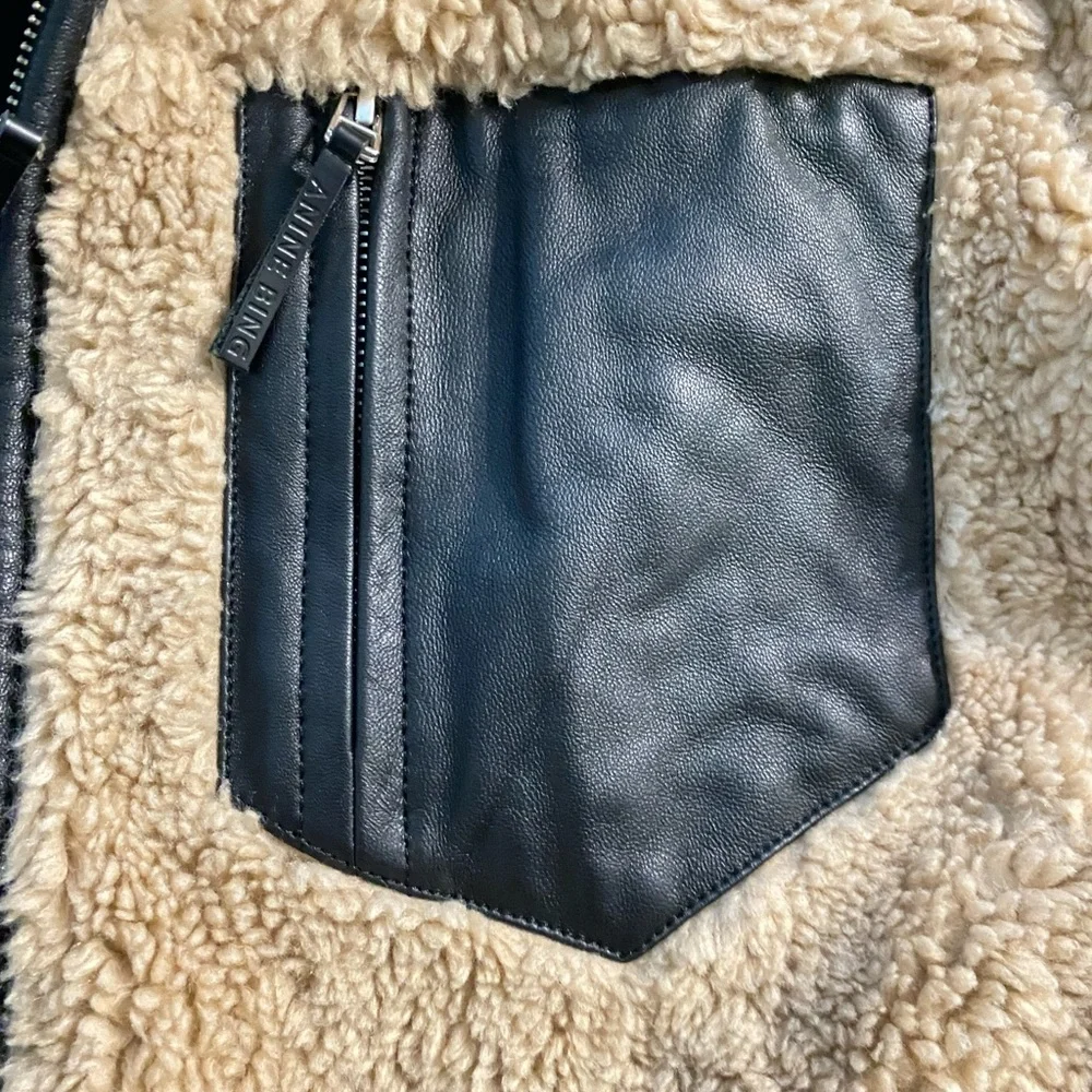 Anine Bing Ryder Jacket Sherpa Women's Med Tan Black Full Zip Pockets‎